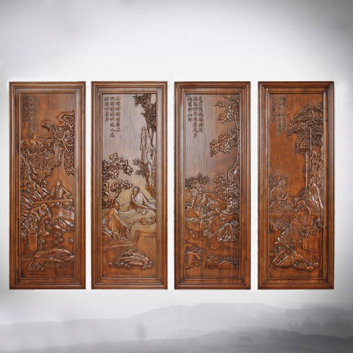 祺匠屋东阳木雕挂画壁饰客厅墙壁挂香樟木屏风挂件条屏中式客厅背