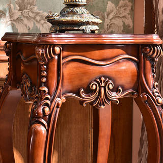 精品曼展欧式实木花架客厅实木置物复古美式实木雕花留声机台花架