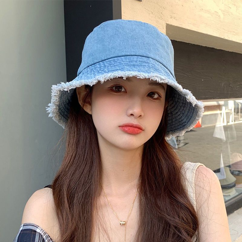 日系毛边牛仔帽女新款潮渔夫帽女帽子