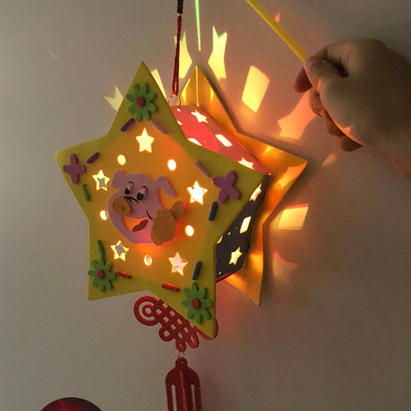 新年春节花灯diy小灯笼幼儿园led发光手提n儿童卡通手工制作材料