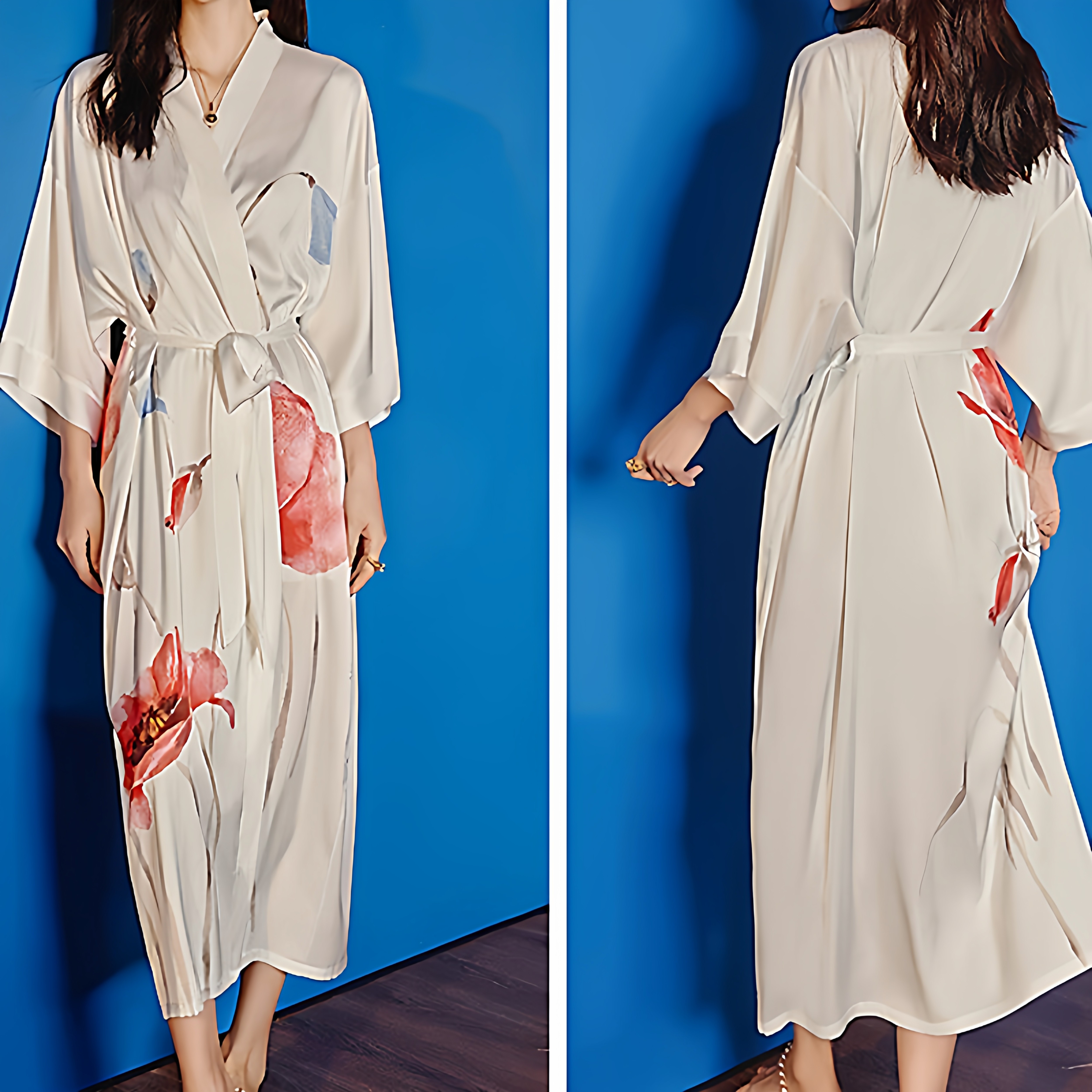 法式真丝睡袍长款中国风印花高端轻奢高级感大码气质七分袖送闺蜜