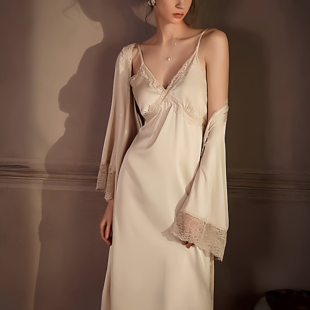 法式真丝睡衣睡裙长款蕾丝吊带带胸垫高端轻奢高级感送闺蜜礼盒装