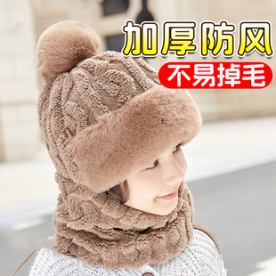 帽子围巾一体儿童保暖面罩防风帽冬季加绒帽男女童宝宝包头护耳帽