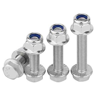 304不锈钢法兰防滑外六角螺丝法兰尼龙防松螺母组合套装 M5M6M8M10