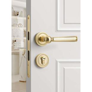 金色卧室门锁室内房间木门锁磁吸静音分体门把手法式 复古房门锁