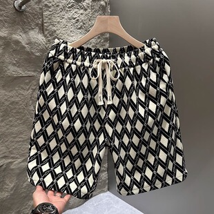 薄款 夏季 男裤 2025潮流时尚 菱形格子短裤 中裤 男休闲宽松运动五分裤