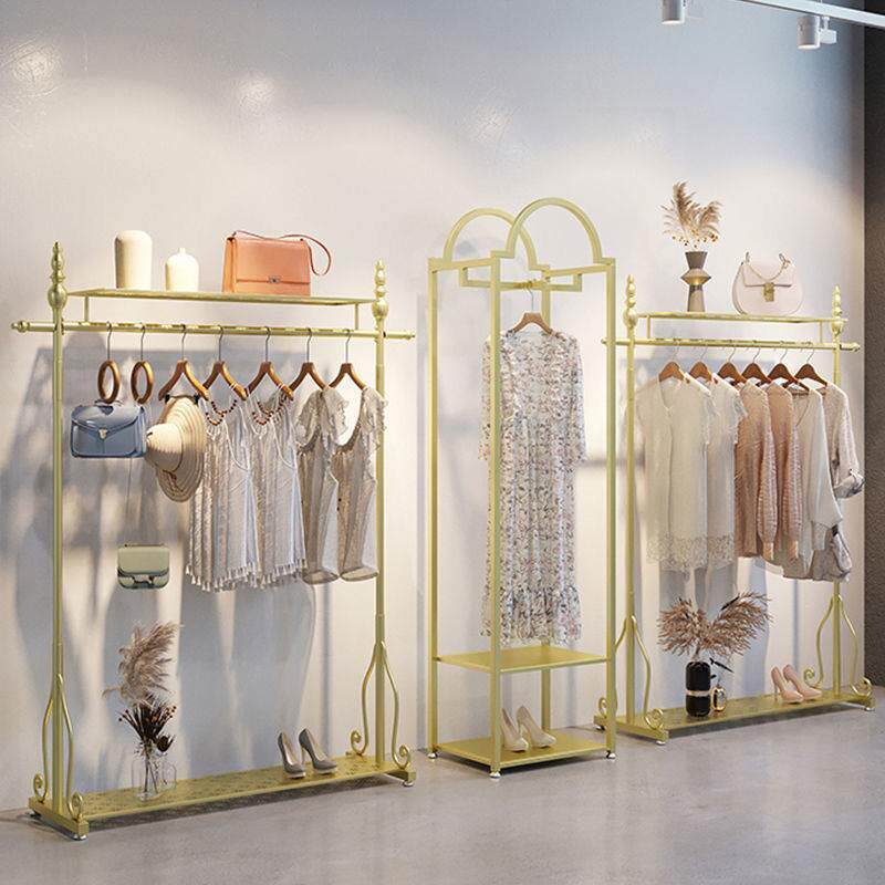 轻奢铁艺女装店落地货架金色服装店展示架陈列架落地式创意挂衣架