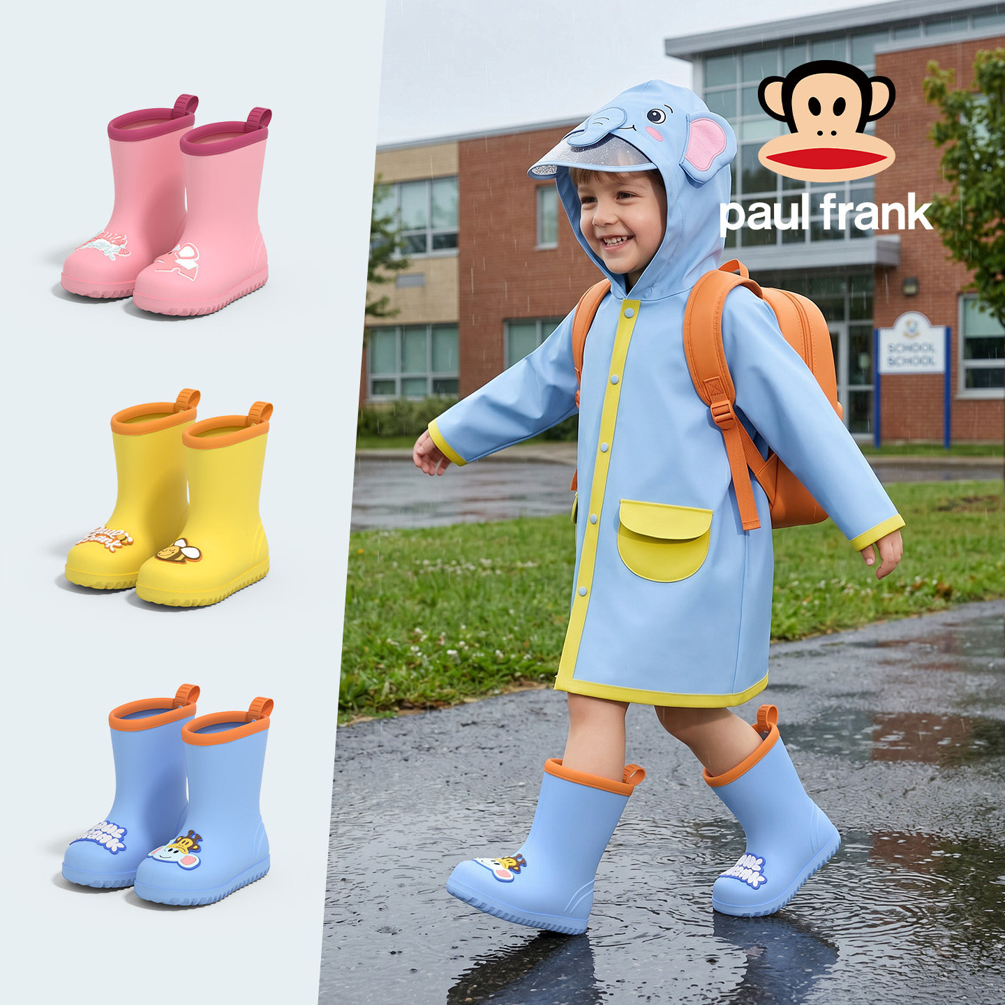 大嘴猴儿童雨鞋男童上学专用防水卡通防滑防水防滑宝宝雨靴水鞋男