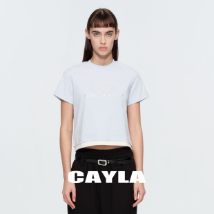 24SS098 CAYLA纯色百搭LOGO印花拼接短T恤棉质短袖 清仓5折购