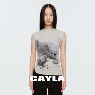 棉质上衣柔软亲肤透气舒适24SS094 CAYLA印花T恤无袖 清仓5折购