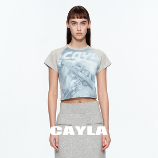 T恤短款 短袖 CAYLA印花拼接撞色小众个性 上衣24SS066 清仓5折购