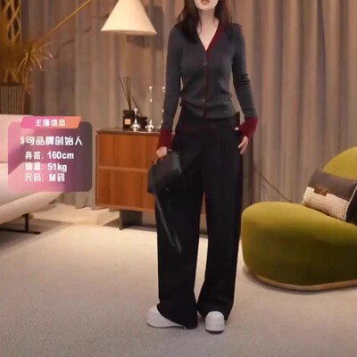 日本george melis秋季新款撞色v领修身上衣时尚宽松西裤女潮