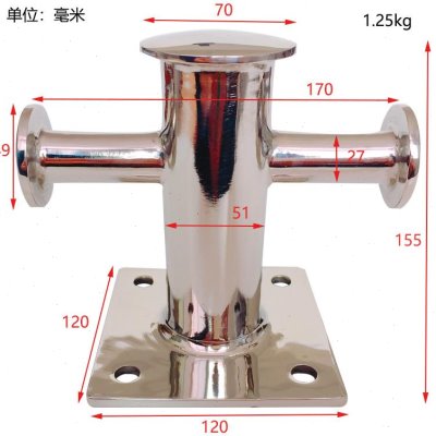 船用不锈钢缆桩316单双十字缆绳桩游艇码头系船柱快艇羊角索栓