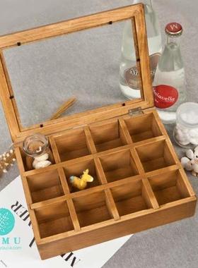 new 1pcs wood tea storae box, 12 equally divided compamen