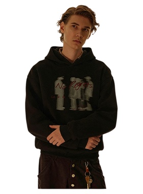 【RST】美式水洗做旧人像印花连帽卫衣男女2025新款秋冬boxy上衣