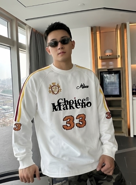 RST美式街潮刺绣字母宽松长袖男女同款春秋款三条杠休闲运动衫