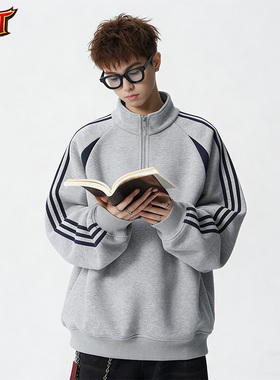 【RST】美式潮牌撞色卫衣男设计感休闲外套春秋学院风宽松休闲