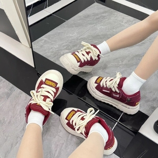 奇安达原创帆布鞋女款5CM厚底增高板鞋学生面包鞋男情侣休闲鞋潮