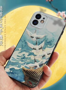 和风浮雕苹果16 16pro 15适用于iphone12promax手机壳11全包14plus软xs凹凸13mini