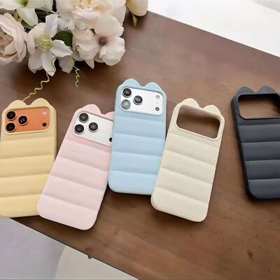 适用iPhone15手机壳17创意13可爱立体狐耳朵苹果12硅胶16保护套羽绒服