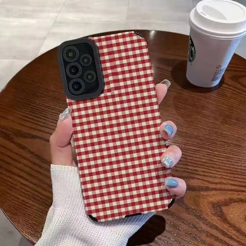 粉白格纹A54适用三星Galaxy A53手机壳A52S 竖纹 A73全包s22plus软A33创意s23ultra