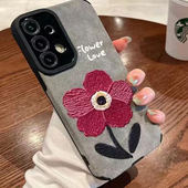 竖纹 鹿茸皮大红花A54适用三星Galaxy A53手机壳A52S A73全包s22plus软A33创意s23ultra