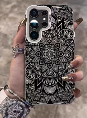 黑色花纹图腾适用三星S24手机壳彩银Galaxy新款高级S24ULTRA创意S23+创意note20氛围感s25