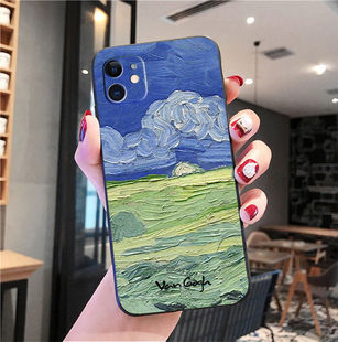 梵高油画苹果14适用于iphone13promax手机壳xs全包11软7p立体浮雕15plus