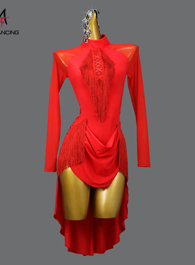 2026新款专业拉丁舞比赛服装练功表演出流苏连衣裙性感花服艺考级