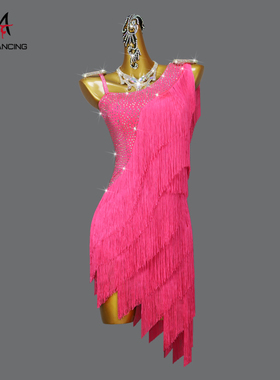 2025新款专业拉丁舞比赛表演出花服装舞蹈流苏连衣裙黑池专业solo