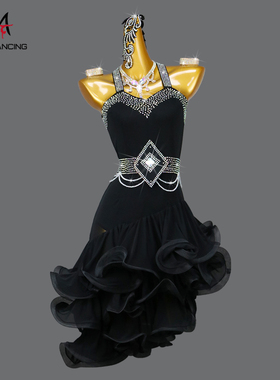 新款专业拉丁舞裙舞蹈台表演出比赛服装女少儿童艺考级花服连衣裙