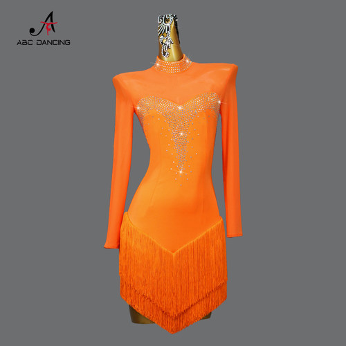ABCDancing专业橙色拉丁舞花服