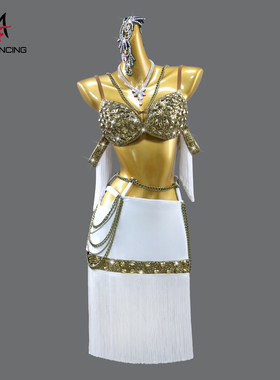 新款专业白色拉丁舞裙高级舞蹈比赛演出花服黑池定制成人少儿桑巴