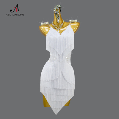 ABCDancing专业白色拉丁赛服