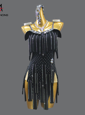 2025新款黑色拉丁舞裙专业舞蹈比赛演出黑池规定花服成人少儿桑巴