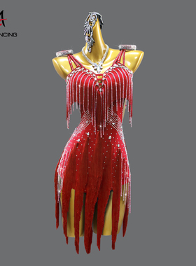 拉丁舞比赛服2026新款演出花服流苏裙国标舞蹈连衣裙黑池规定花服