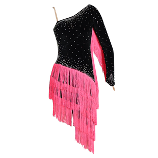 2026新款拉丁舞比赛服装长袖流苏连体衣舞裙女式儿童专业花服艺考