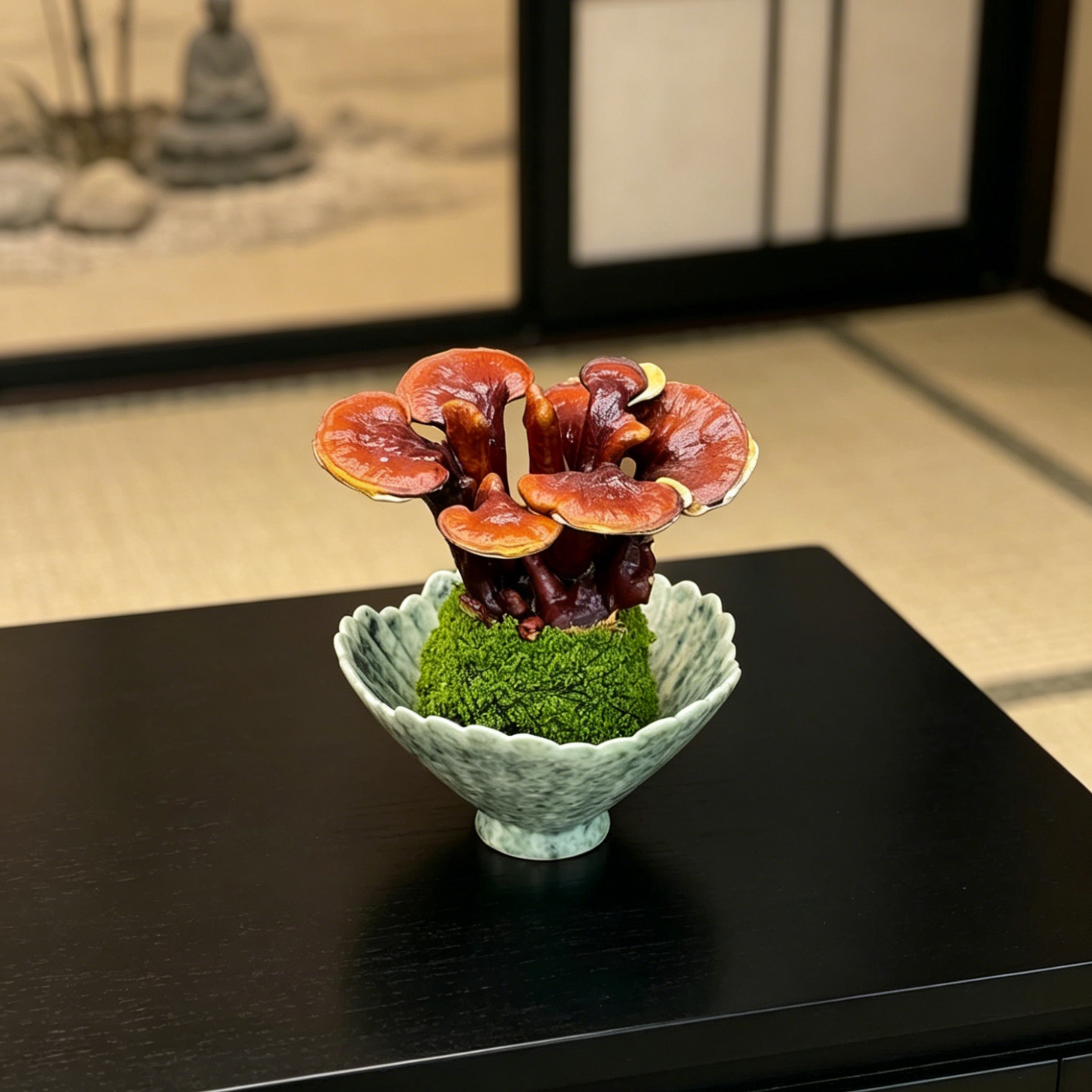 水培灵芝盆栽苔藓球绿植物办公室内茶室桌面小盆景创意摆件好养花图片