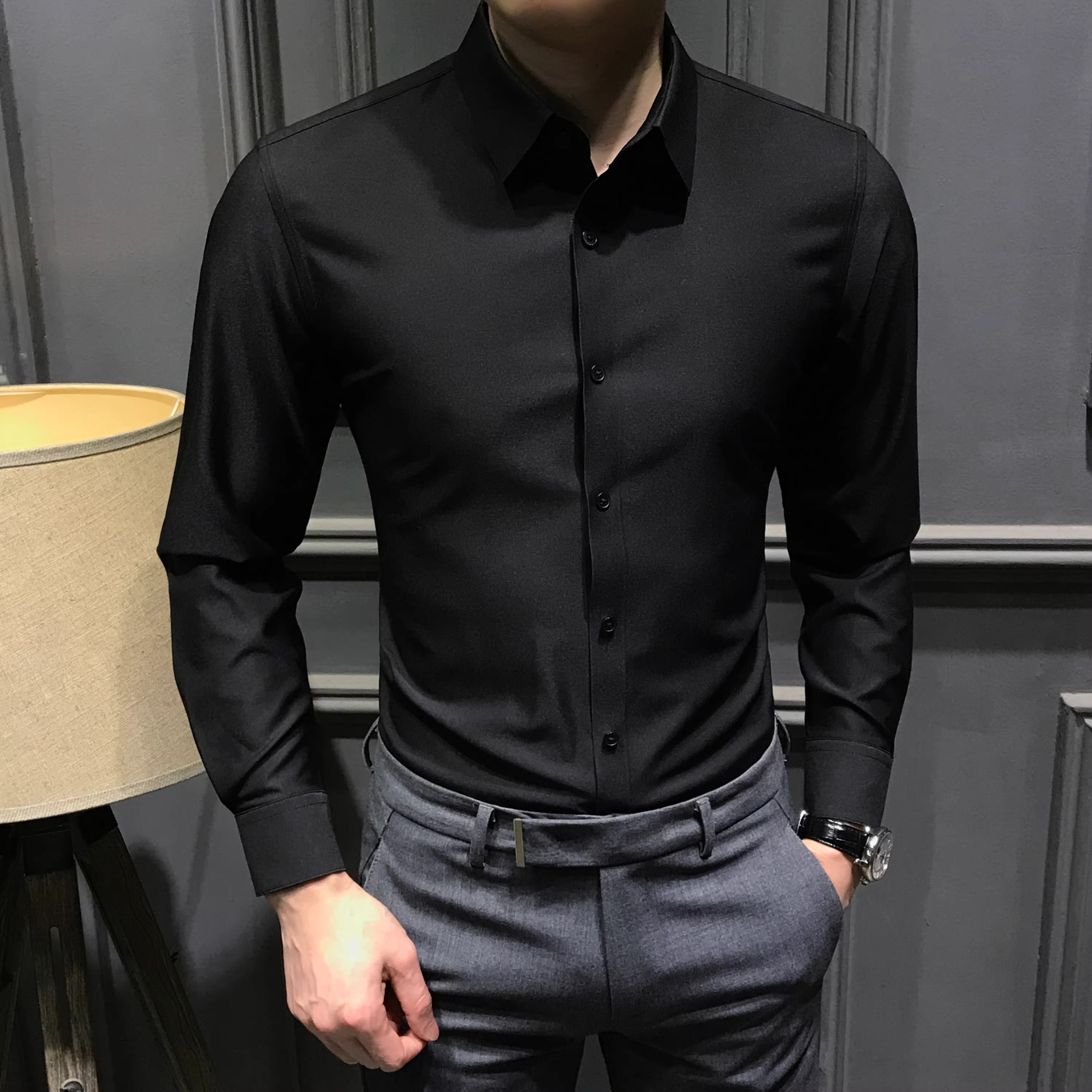 2026新款男士修身免烫长袖衬衫