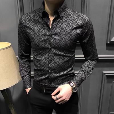 高级感印花衬衫修身青年