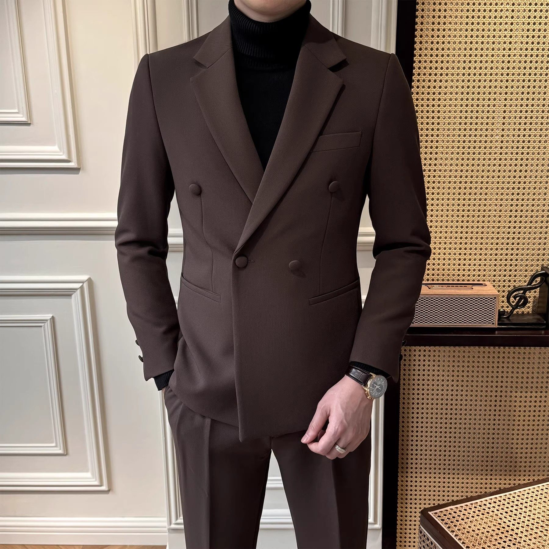时尚通勤韩版潮流外套西服套装男高级修身两件套高档休闲商务西装