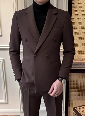 时尚通勤韩版潮流外套西服套装男高级修身两件套高档休闲商务西装