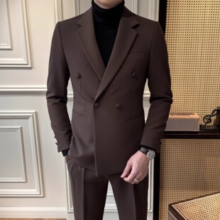 两件套高档休闲商务西装 时尚 男高级修身 潮流外套西服套装 通勤韩版