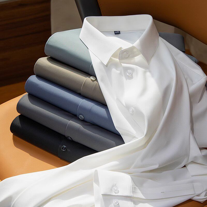 秋季薄款衬衣高级感黑科技三防面料免烫抗皱白色衬衫男士长袖修身