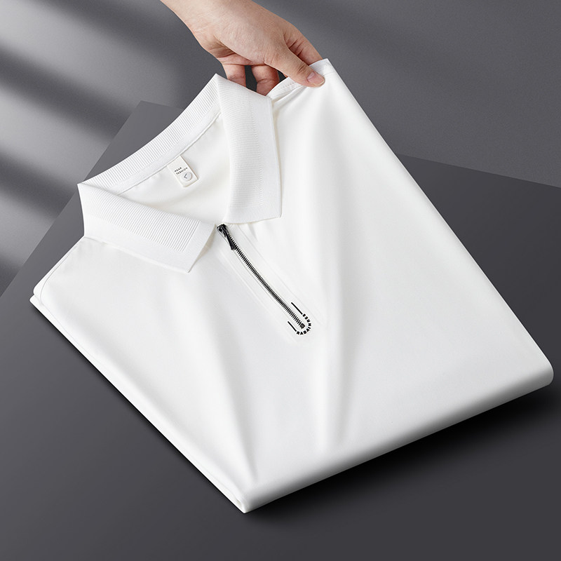 冰丝无痕polo衫男夏季新款短袖修身商务休闲弹力半拉链翻领t恤男
