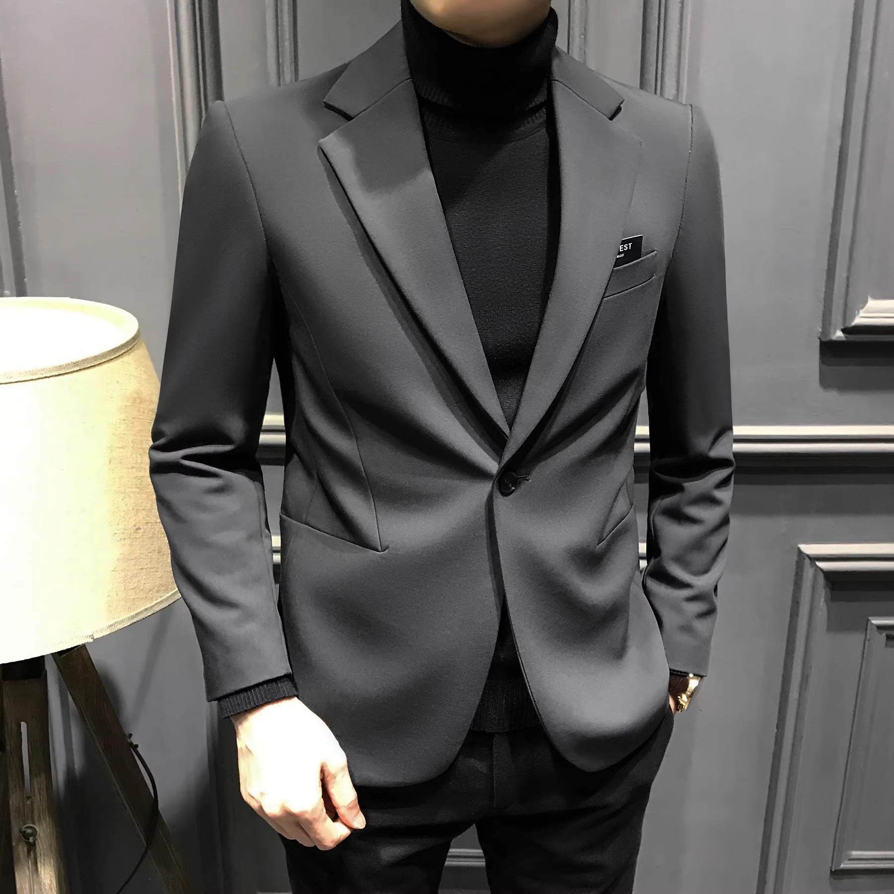 秋季高级灰色男士西服2025新款修身单件西装潮流帅气休闲时尚外套