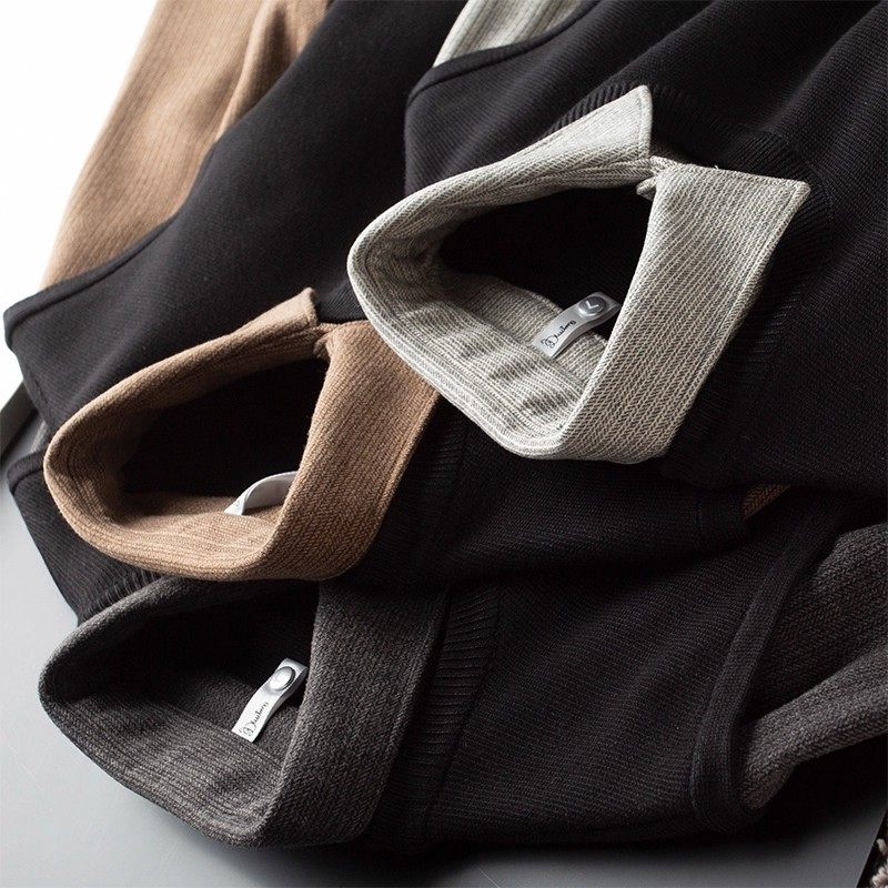 轻奢秋冬季毛呢绒料衬衫领假两件毛衣男修身长袖高端撞色针织衫男