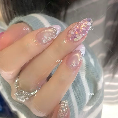 紫藤花期夏日氛围爆闪猫眼美甲