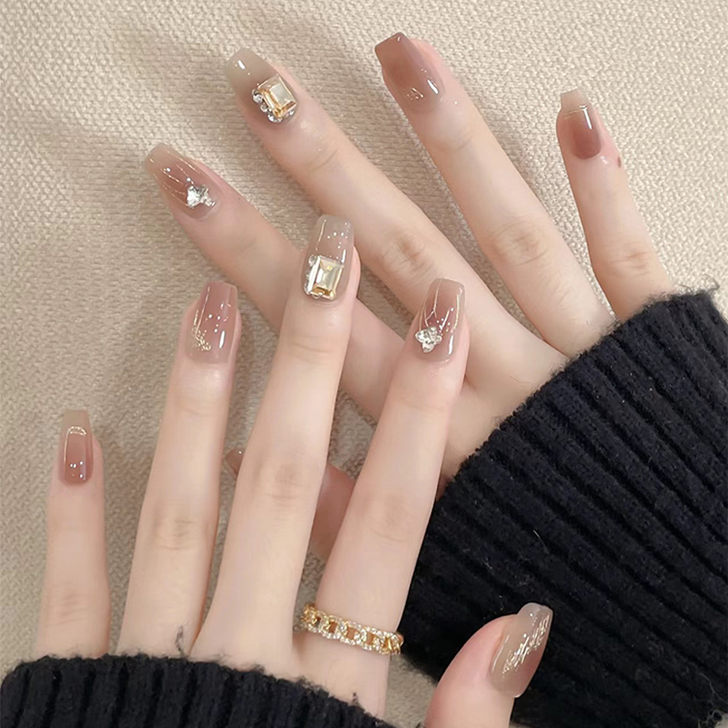 广州裸色奶咖手工定制穿戴甲持久