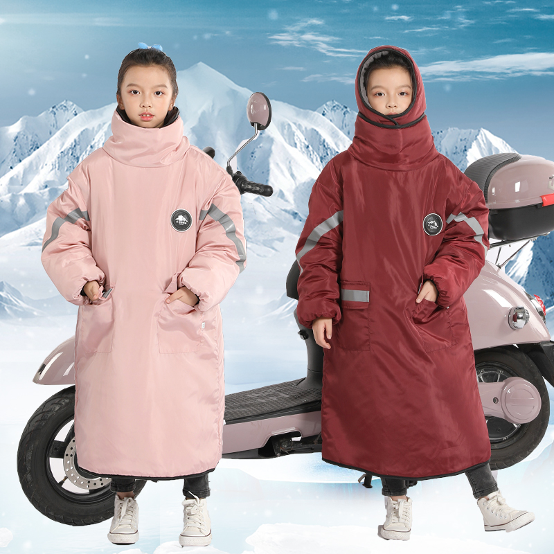 电动车后座挡风被儿童亲子款电瓶车挡风衣冬季骑行防风衣加绒加厚